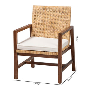 Baxton Studio bali Lovina Bohemian Rattan & Acacia Wood Arm Chair - Handcrafted Comfort for Your Stylish Home Lovina-Light Honey Rattan/Light Brown Rattan-CC