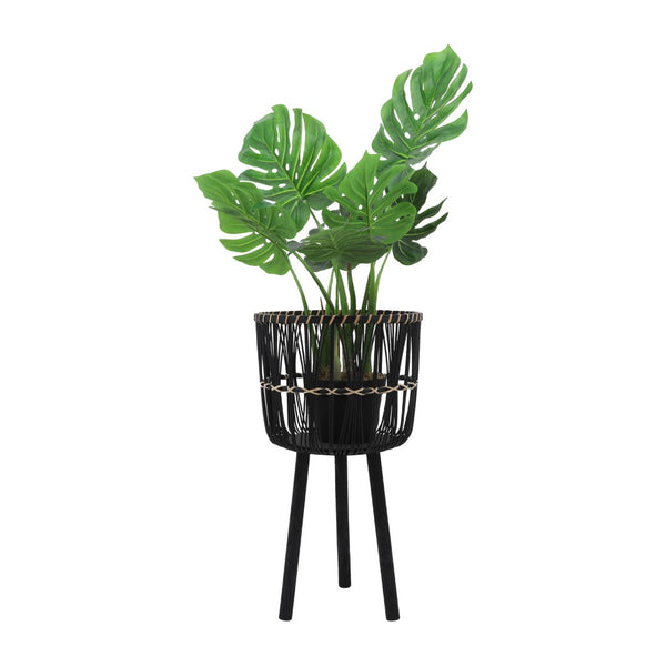 English Elm S/3 Bamboo Tiered Planters with Stands Matte Black Sustainable Indoor Outdoor Set B079106796