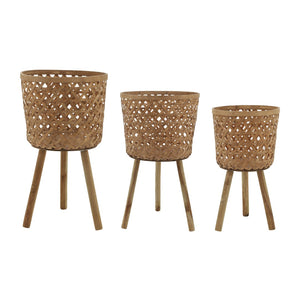 English Elm S/3 Bamboo Wood Graduated Planters with Stands for Indoor Outdoor Living Spaces B079106798