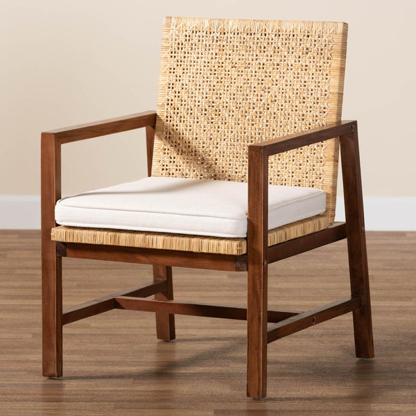 Baxton Studio bali Lovina Bohemian Rattan & Acacia Wood Arm Chair - Handcrafted Comfort for Your Stylish Home Lovina-Light Honey Rattan/Light Brown Rattan-CC
