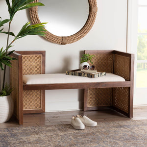 Baxton Studio bali Lovina Bohemian Accent Bench – Handcrafted Acacia Wood & Rattan, Stylish Seating for Any Space Lovina-Light Honey/Light Brown Rattan-Bench