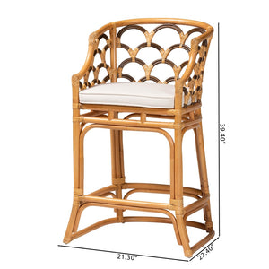 Baxton Studio bali Veneto Modern Bohemian Rattan Bar Stool – Light Honey & Dark Brown, Ergonomic Comfort & Style Veneto-Light Honey Rattan/Dark Brown Contrast-BS
