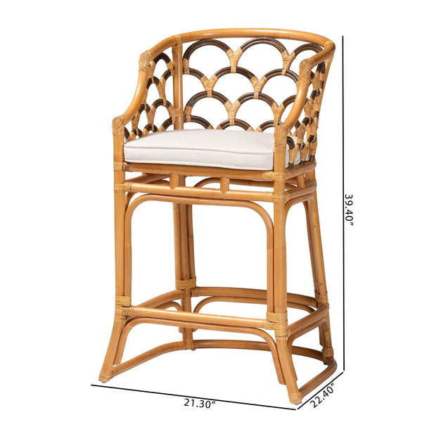 Baxton Studio bali Veneto Modern Bohemian Rattan Bar Stool – Light Honey & Dark Brown, Ergonomic Comfort & Style Veneto-Light Honey Rattan/Dark Brown Contrast-BS