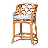 bali & pari Veneto Modern Bohemian Light Honey and Dark Brown Rattan Bar Stool