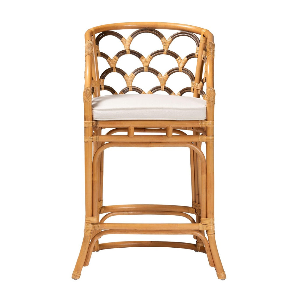 Baxton Studio bali Veneto Modern Bohemian Rattan Bar Stool – Light Honey & Dark Brown, Ergonomic Comfort & Style Veneto-Light Honey Rattan/Dark Brown Contrast-BS