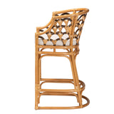 bali & pari Veneto Modern Bohemian Light Honey and Dark Brown Rattan Bar Stool