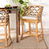 bali & pari Veneto Modern Bohemian Light Honey and Dark Brown Rattan Bar Stool