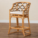 bali & pari Veneto Modern Bohemian Light Honey and Dark Brown Rattan Bar Stool