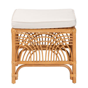 Baxton Studio bali Materra Handcrafted Rattan Footstool with Plush Cushion – Bohemian Style for Versatile Spaces Materra-Light Honey Ratttan-Stool
