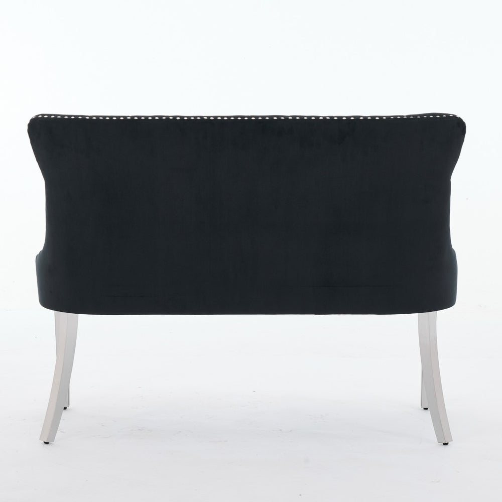 English Elm Velvet Double Dining Loveseat Bench - Chic Mid-Century Modern Velvet Seating For Two, Black W1143P362521-GIGA