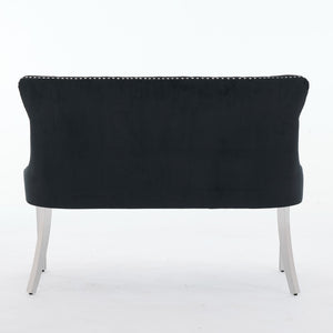 English Elm Velvet Double Dining Loveseat Bench - Chic Mid-Century Modern Velvet Seating For Two, Black W1143P362521-GIGA