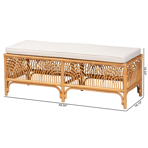 Baxton Studio bali Materra Modern Bohemian Rattan Bench with Comfortable Cushion – Handcrafted Natural Finish Materra-Light Honey Ratttan-Bench