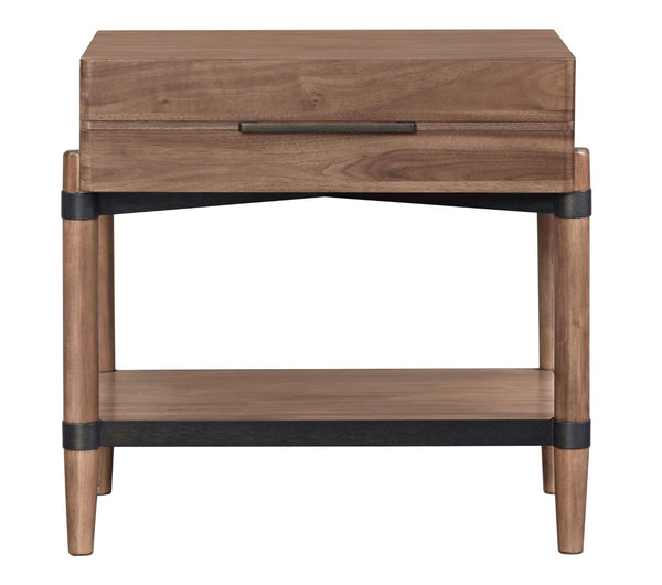 English Elm Tranquilty Mid-century Walnut Veneer Nightstand Open Shelf Tapered Legs Bedroom Storage B108P411445