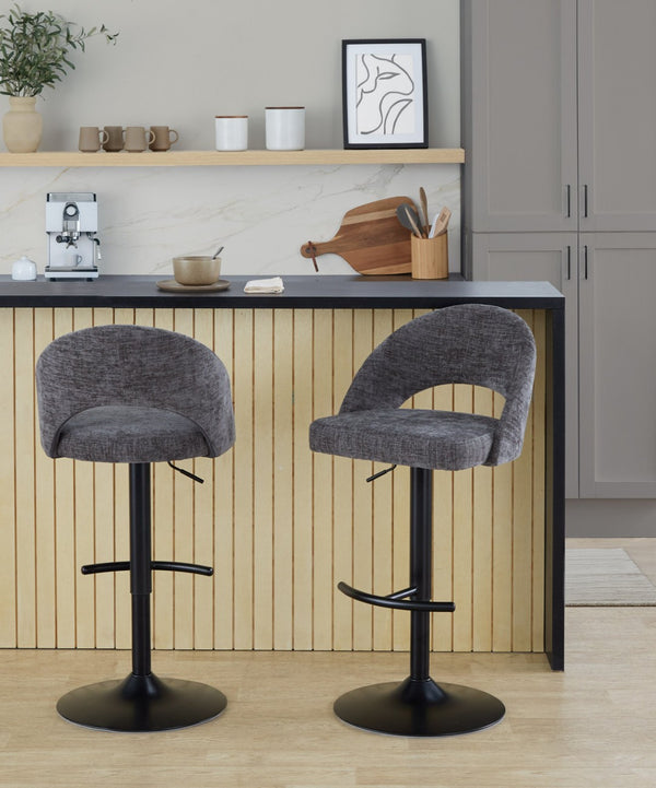 English Elm Adjustable Swivel Barstools Set of 2 Fabric Seat Black Metal Base Kitchen Counter Dark Grey B202S02003