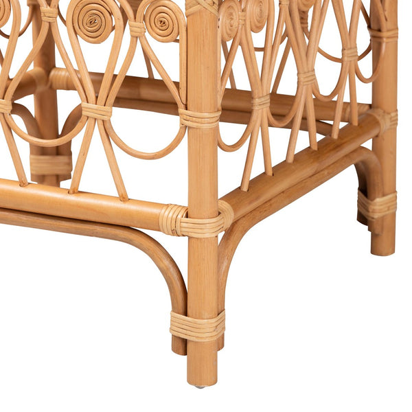 Baxton Studio bali Bali Ibiza Footstool - Handcrafted Natural Rattan with Plush Cushion for Bohemian Coastal Style Ibiza-Light Honey Rattan-Stool