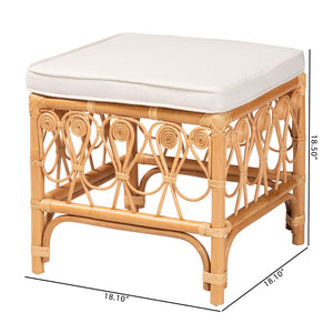 Baxton Studio bali Bali Ibiza Footstool - Handcrafted Natural Rattan with Plush Cushion for Bohemian Coastal Style Ibiza-Light Honey Rattan-Stool