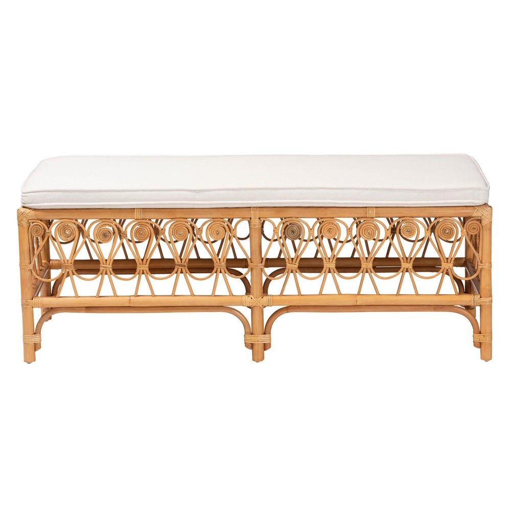 Baxton Studio bali Ibiza Modern Bohemian Rattan Bench with Plush Cushion - Handcrafted Natural Accent Seating Ibiza-Light Honey Rattan-Bench