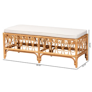 Baxton Studio bali Ibiza Modern Bohemian Rattan Bench with Plush Cushion - Handcrafted Natural Accent Seating Ibiza-Light Honey Rattan-Bench