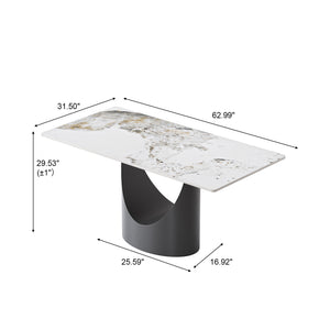 English Elm 63" Modern Artificial Stone Dining Table With Black Iron Legs - Seats 6-8, Elegant & Durable Design W1535S00562
