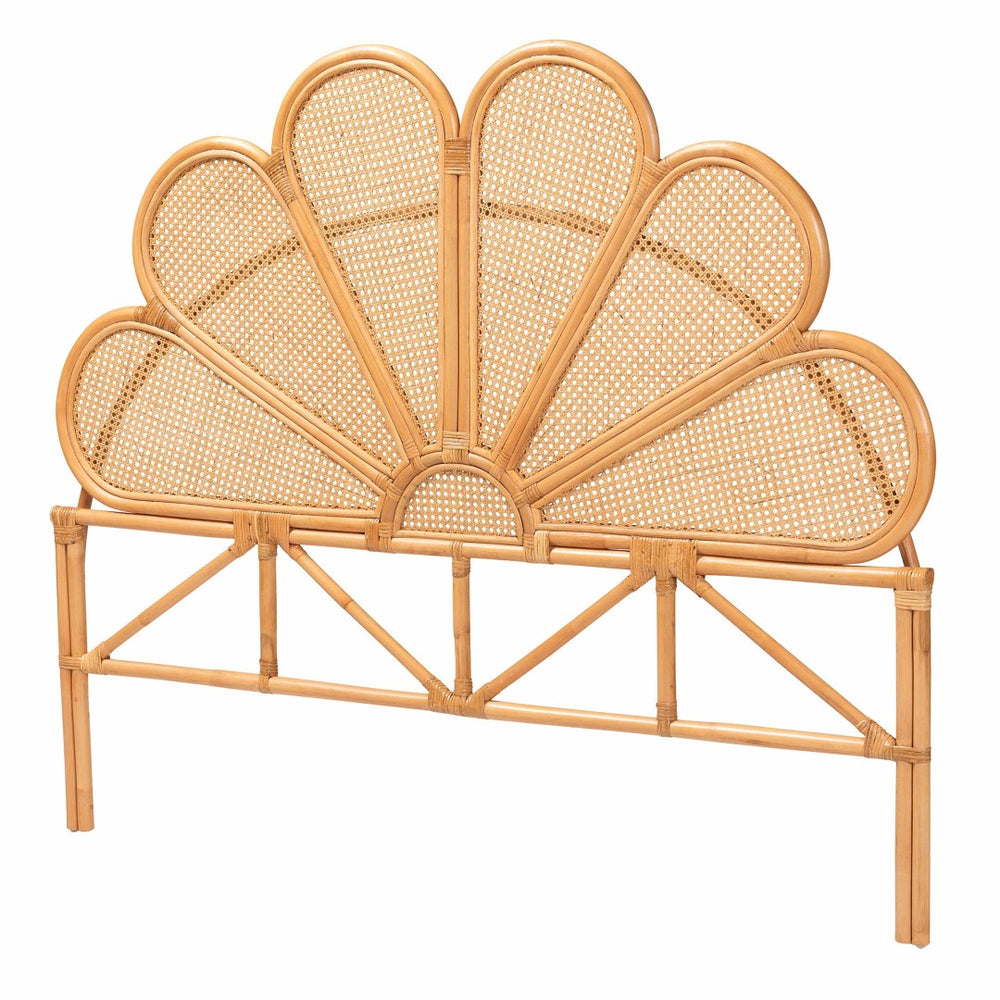Baxton Studio bali Flower Bohemian Rattan Headboard - Handwoven Artisan Craft for Coastal Chic Bedrooms Queen Flower-Light Honey Rattan-Queen-HB