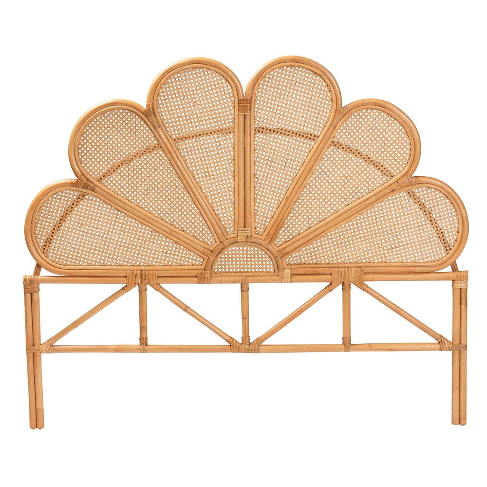 Baxton Studio bali Flower Bohemian Rattan Headboard - Handwoven Artisan Craft for Coastal Chic Bedrooms Queen Flower-Light Honey Rattan-Queen-HB