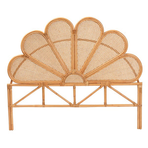 Baxton Studio bali Flower Bohemian Rattan Headboard - Handwoven Artisan Craft for Coastal Chic Bedrooms Queen Flower-Light Honey Rattan-Queen-HB