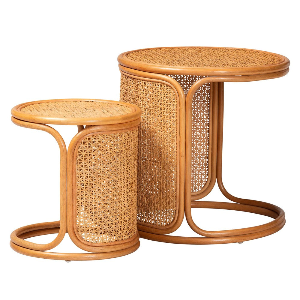 Baxton Studio bali Eldon Bohemian Honey Rattan Nesting End Table Set - Handcrafted 2-Piece Accent for Any Space Eldon-Light Honey Rattan-Nesting End Table Set