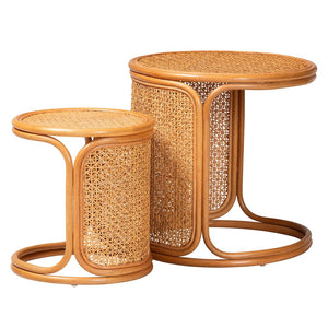 Baxton Studio bali Eldon Bohemian Honey Rattan Nesting End Table Set - Handcrafted 2-Piece Accent for Any Space Eldon-Light Honey Rattan-Nesting End Table Set