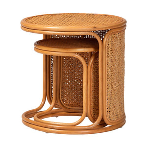 Baxton Studio bali Eldon Bohemian Honey Rattan Nesting End Table Set - Handcrafted 2-Piece Accent for Any Space Eldon-Light Honey Rattan-Nesting End Table Set