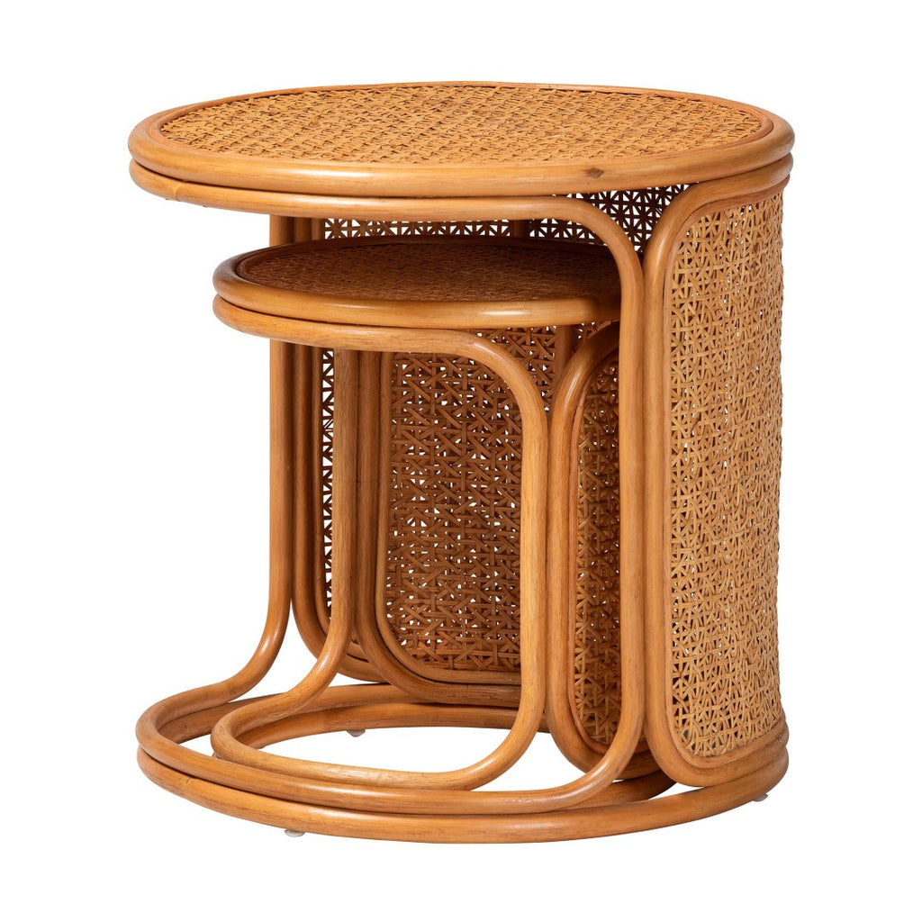 bali & pari Eldon Bohemian Honey Rattan 2-Piece Nesting End Table Set ...