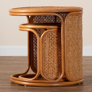 Baxton Studio bali Eldon Bohemian Honey Rattan Nesting End Table Set - Handcrafted 2-Piece Accent for Any Space Eldon-Light Honey Rattan-Nesting End Table Set