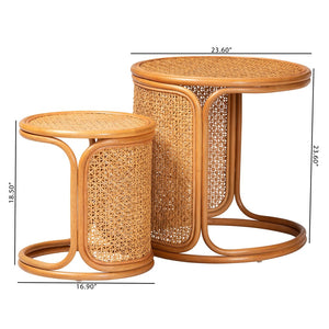 Baxton Studio bali Eldon Bohemian Honey Rattan Nesting End Table Set - Handcrafted 2-Piece Accent for Any Space Eldon-Light Honey Rattan-Nesting End Table Set