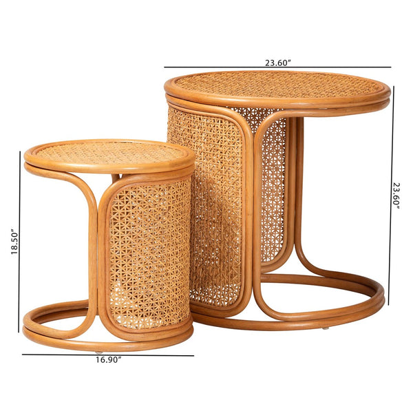 Baxton Studio bali Eldon Bohemian Honey Rattan Nesting End Table Set - Handcrafted 2-Piece Accent for Any Space Eldon-Light Honey Rattan-Nesting End Table Set