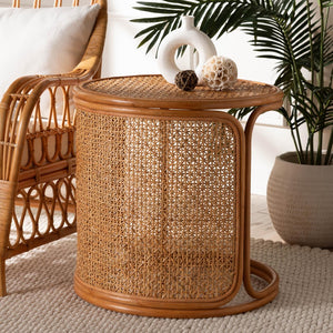 Baxton Studio bali Eldon Bohemian Honey Rattan End Table – Handcrafted Coastal Charm for Your Living Space Eldon-Light Honey Rattan-Large-ET