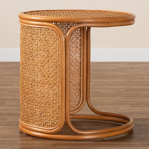 Baxton Studio bali Eldon Bohemian Honey Rattan End Table – Handcrafted Coastal Charm for Your Living Space Eldon-Light Honey Rattan-Large-ET