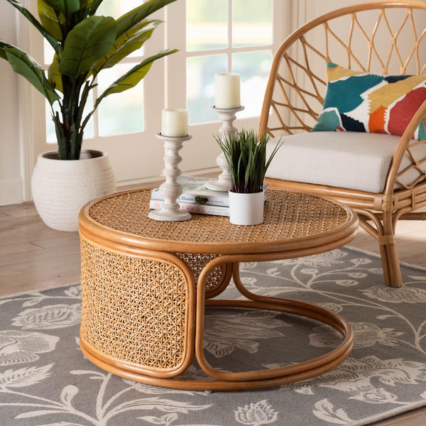 Baxton Studio bali Eldon Bohemian Honey Rattan Coffee Table - Handcrafted, Coastal Style for Chic Living Rooms Eldon-Light Honey Rattan-Large-CT