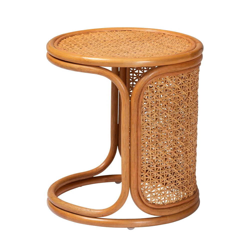 Baxton Studio bali Eldon Bohemian Rattan End Table - Handcrafted, Versatile, Fully Assembled for Any Room Decor Eldon-Light Honey Rattan-Small-ET