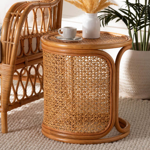 Baxton Studio bali Eldon Bohemian Rattan End Table - Handcrafted, Versatile, Fully Assembled for Any Room Decor Eldon-Light Honey Rattan-Small-ET
