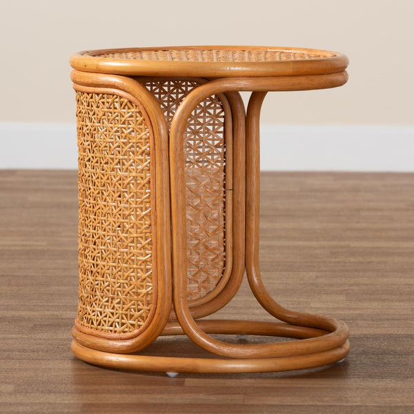 Baxton Studio bali Eldon Bohemian Rattan End Table - Handcrafted, Versatile, Fully Assembled for Any Room Decor Eldon-Light Honey Rattan-Small-ET