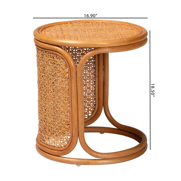 Baxton Studio bali Eldon Bohemian Rattan End Table - Handcrafted, Versatile, Fully Assembled for Any Room Decor Eldon-Light Honey Rattan-Small-ET