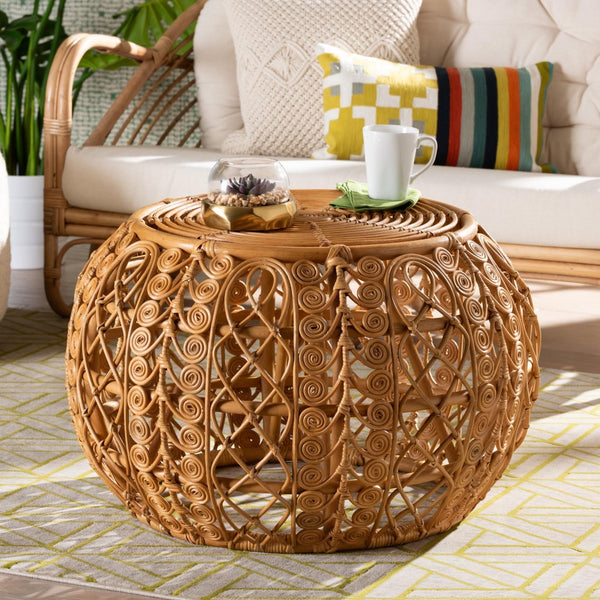 Baxton Studio bali Tiramisu Rattan Coffee Table - Modern Bohemian Design, Handmade, Fully Assembled, Airy Appeal Tiramisu-Light Honey Rattan-CT