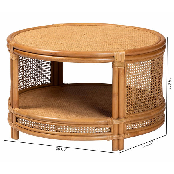 Baxton Studio bali Bali Handcrafted Rattan Coffee Table - Bohemian Round Design with Open Storage for Tropical Charm Auro-Light Honey Rattan-CT