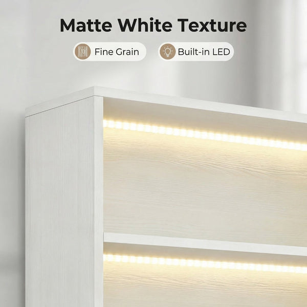 English Elm Tall Five Tier Bookcase with Led Shelf Lighting White Mdf Frame Living Room Display W3204P454083