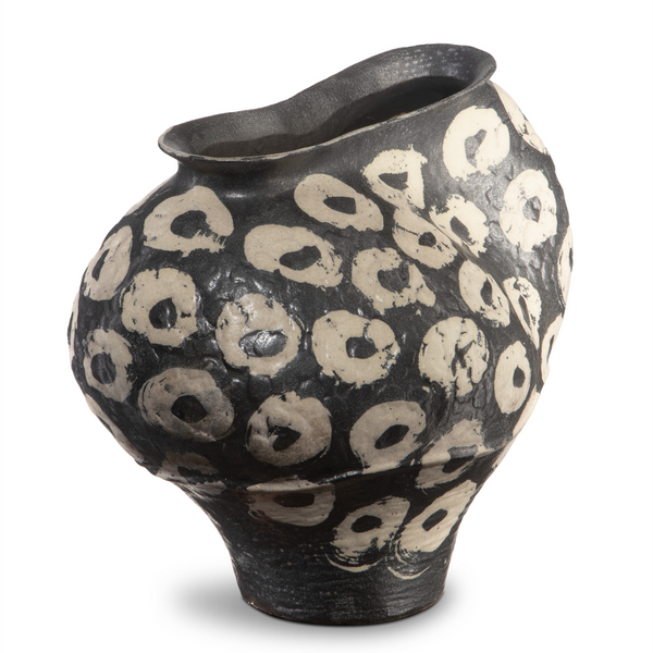 Japonesque Bowl - Handmade Black Porcelain Art Piece with Unique Swirling Brushstrokes Design