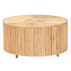 Baxton Studio bali Handcrafted Bohemian Round Coffee Table in Light Honey Rattan – Unique Artisanal Design! Miami-Natural Rattan-CT