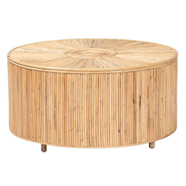 Baxton Studio bali Handcrafted Bohemian Round Coffee Table in Light Honey Rattan – Unique Artisanal Design! Miami-Natural Rattan-CT