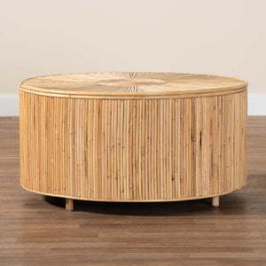Baxton Studio bali Handcrafted Bohemian Round Coffee Table in Light Honey Rattan – Unique Artisanal Design! Miami-Natural Rattan-CT