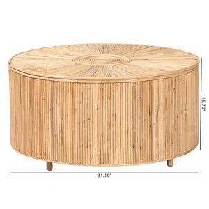 Baxton Studio bali Handcrafted Bohemian Round Coffee Table in Light Honey Rattan – Unique Artisanal Design! Miami-Natural Rattan-CT