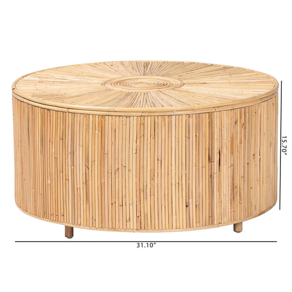 Baxton Studio bali Handcrafted Bohemian Round Coffee Table in Light Honey Rattan – Unique Artisanal Design! Miami-Natural Rattan-CT