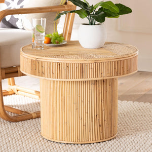 Baxton Studio bali Bali Iryna Modern Bohemian Rattan End Table - Handcrafted, Versatile & Fully Assembled, 23.6" Iowai-Natural Rattan-ET